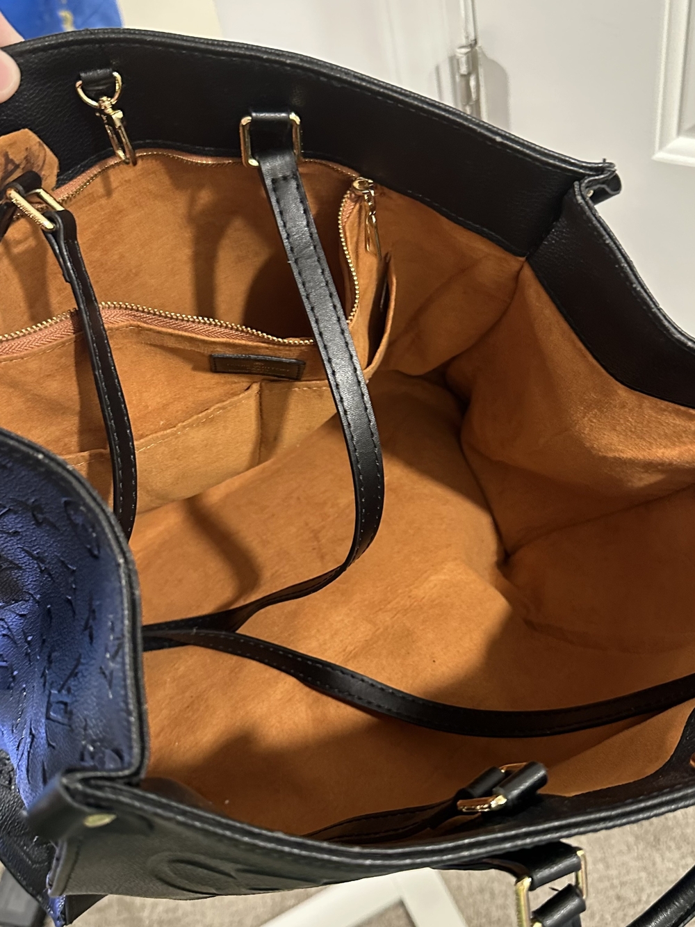 Large Black Embossed Leather Tote with Top Handles - Picture 8 of 14